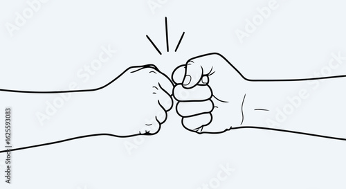 Graphic illustration showing a fist bump, representing success, agreement and collaboration between people, depicted with clean lines for a modern