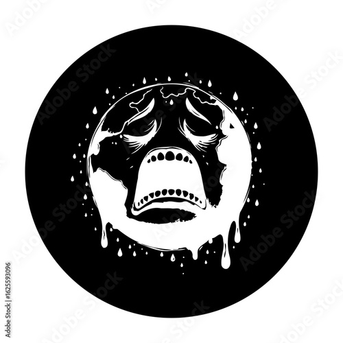 Distressed earth illustration depicting environmental concerns and the urgency of addressing global warming issues showing sadness
