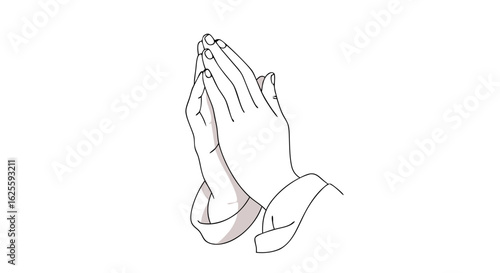Elegant Outline of Praying Hands Symbolizing Hope Faith and Devotion in White Background, Spiritual and Religious Significance Depiction, Minimalist