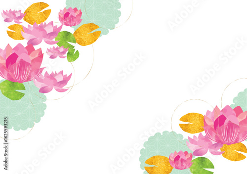 蓮, 蓮の花, 水彩, 背景, お盆, ６月, ７月, ８月, 葉, 睡蓮, バックグラウンド, アブストラクト, イラスト, 和風, 和柄, 手書き, デザイン, ベクター, 花, 美しさ、仏様、仏、仏教