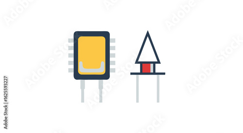 Illustration showcasing electronic components including a microchip and an optocoupler in simple form