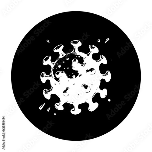 Monochrome depiction of a coronavirus particle, offering a symbolic view of viral threat, and pandemic circumstances