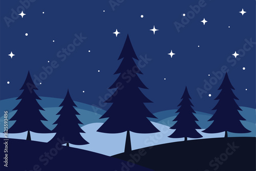 winter night scene background showing silhouettes  (1).eps