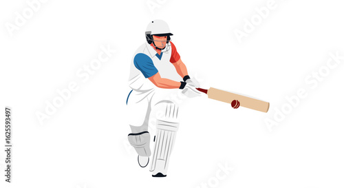 Dynamic cricket batter in action, poised to strike with powerful swing and determined concentration conveying athleticism and sportsmanship