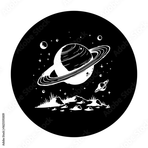 Saturn and the cosmos, an enchanting cosmic landscape with stars and celestial bodies around the planet