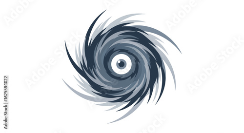 Whirlwind Vision: An abstract swirling vector graphic illustration of a cyclone with an eye at the center conveying themes of observation and