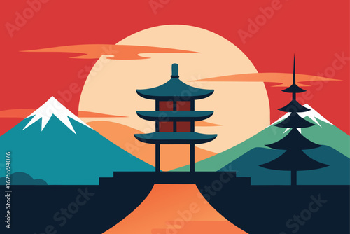 zen style japanese garden plan illustration  .eps