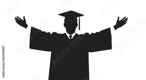 black silhouette graduate with arms outstretched clip art preview