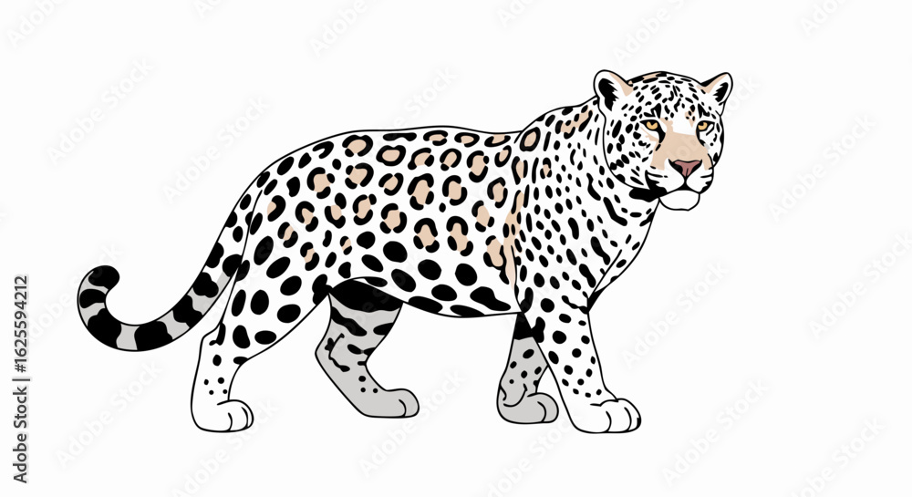 Fototapeta premium Elegant albino jaguar illustration with striking spot pattern isolated on clean white background