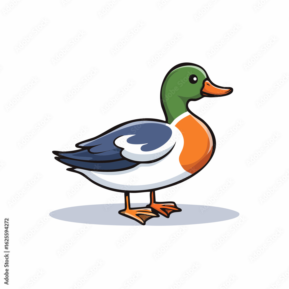 Fototapeta premium Charming cartoon duck illustration featuring vibrant colors and a simple design style