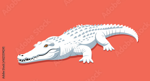 Albino Alligator on Terracotta Canvas: A Vivid Cartoon Depiction of Rare Reptilian Beauty