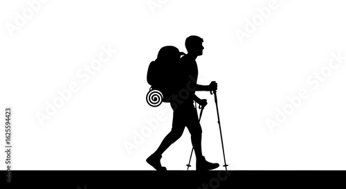 Silhouette of determined hiker with backpack traversing challenging terrain embodying adventure spirit and perseverance in the great outdoors