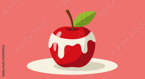 Whimsical red apple adorned with creamy topping creating delightful food illustration showcasing dessert presentation and culinary sweetness