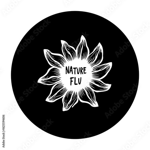 Elegant floral design featuring 'nature flu' text conveys a blend of organic wellness and possible ailment within a stylish aesthetic