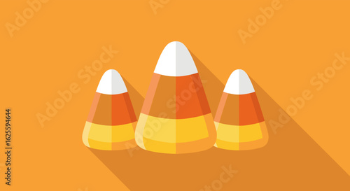 Festive Fall Flat Lay: Delicious Candy Corn Trio on an Orange Backdrop for Celebration or Decoration