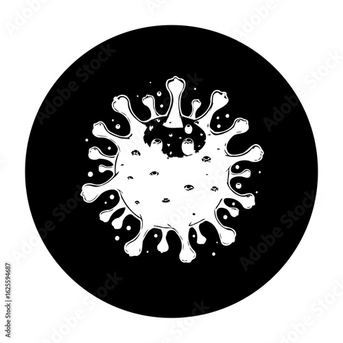 Stylized coronavirus illustration on black background, representing the global pandemic and health crisis impacting the world, posing a viral threat