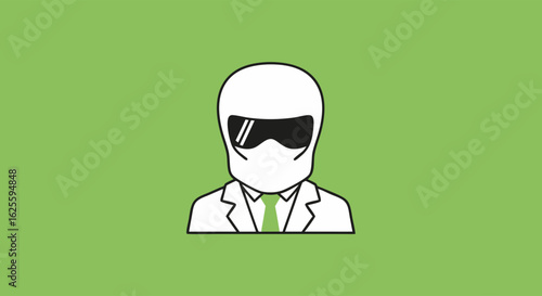 Minimalist racing driver cartoon icon in white suit against a vibrant green background for webdesign illustration, and graphic projects