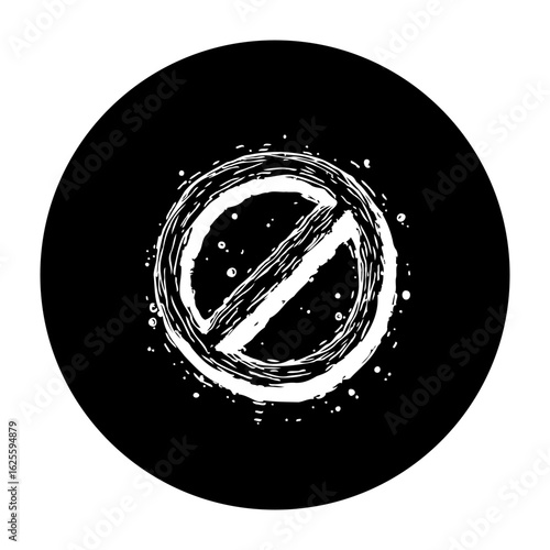 A stark monochrome depiction of prohibition a symbol of restriction presented in black background with a rough texture