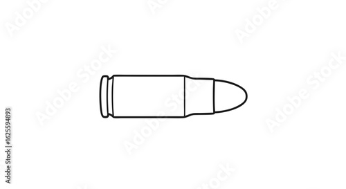 Minimalist bullet illustration, a clean outline of a cartridge, isolated on white presenting simple form with stark contrast