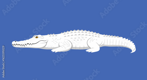 Albino Crocodile Illustration on Blue Background Depicting Wildlife and Nature Conservation Initiative Design with Clean Vectorial Graphics
