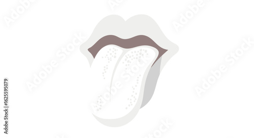 Stylized representation of a mouth with a pale tongue protruding outward depicting a medical oral health illustration