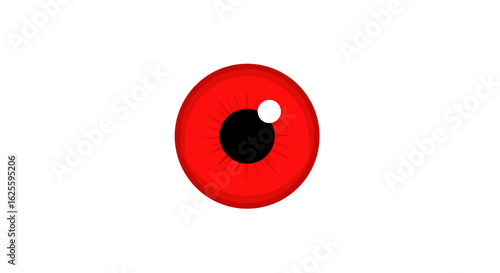 Abstract illustration showcasing a vibrant red eye with a black pupil isolated on a white background providing a striking visual element for various