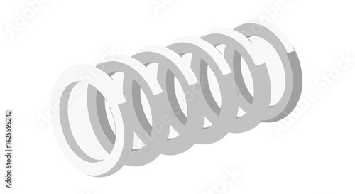 Isometric View of a Metallic Coil Spring Showing a Series of Interlocked Rings That Can Compress and Decompress in Response to Force or Load