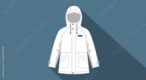 Stylized Vector Illustration of an Isolated White Hooded Jacket for Autumn Weather and Outdoor Activities