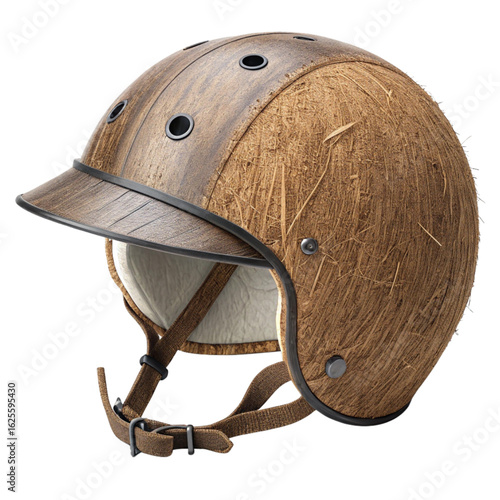 Unique coconut shell helmet offers natural, eco-friendly protection for adventurous riders