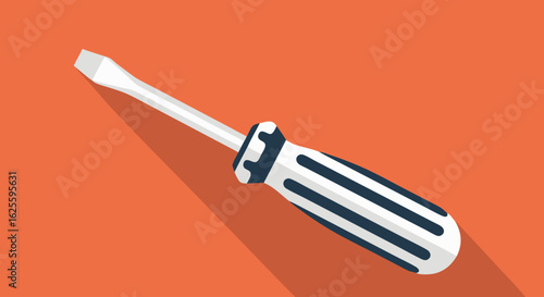 Flat Design Screwdriver Illustration on Orange Background with Shadow for Manual Tasks