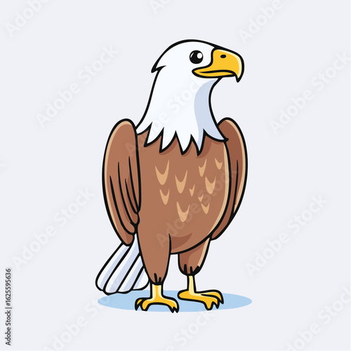 Majestic cartoon bald eagle with strong gaze illustration standing proudly against soft background
