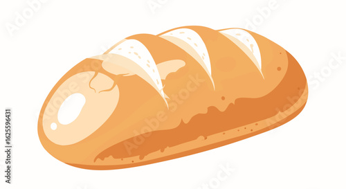 Illustration of freshly baked loaf with crusty exterior isolated on pristine background showcasing culinary cartoon depiction of carbohydrate classic