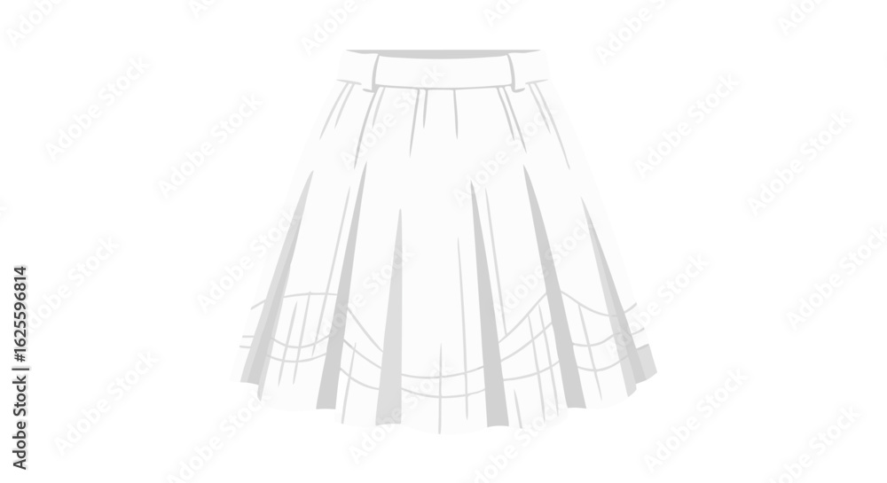 Obraz premium Elegant pleated midi skirt illustration on a clean white background offering a minimalist aesthetic and visual balance