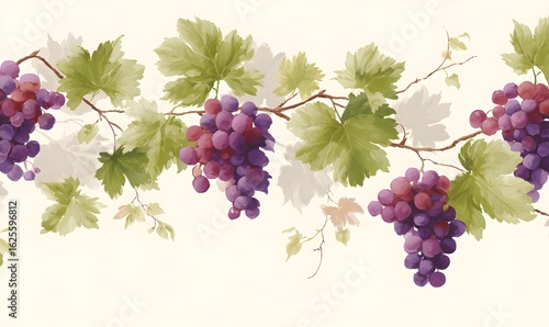 Wallpaper Mural This beautifully illustrated illustration depicts grapes growing on vines against an elegant cream background Torontodigital.ca