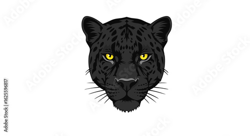 Captivating Illustration of a Black Panther Head with Striking Yellow Eyes and Sleek Features on a Pure White Background