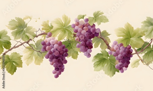 Wallpaper Mural This beautifully illustrated illustration depicts grapes growing on vines against an elegant cream background Torontodigital.ca