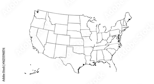 Detailed Outline Map of the United States of America Showing State Borders for Educational Resources