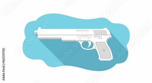 Stylized handgun illustration with cloud shape and long shadow for graphic use representing weaponry and protection