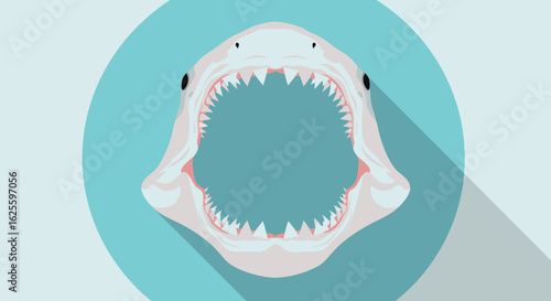 Menacing shark maw with sharp teeth and expansive jaws in a captivating teal color scheme artwork illustration