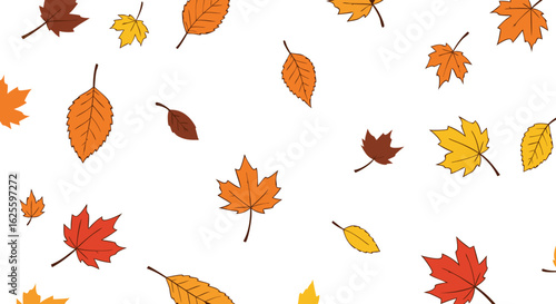 Elegant autumn leaves design, a dance of nature, colorful leaves, on white background, creating a captivating seasonal pattern, full of beauty