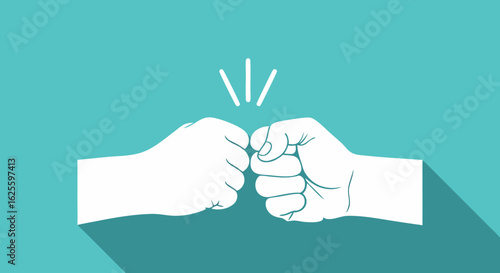 Fist Bump Illustration on Teal Background: A Symbol of Agreement and Collaboration for Creative Projects