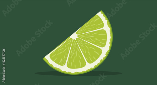 A vibrant illustration of a refreshing lime slice against a dark green background emphasizing its crispness and natural appeal, perfect for food and