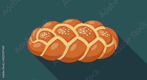 Artistic depiction of sweet braided challah bread on teal background showcasing traditional culinary culture and design featuring delicious baked