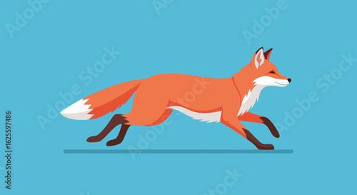 Animated running fox illustration on serene background, conveys speed and agility and represents wildlife in simplified form perfect for various