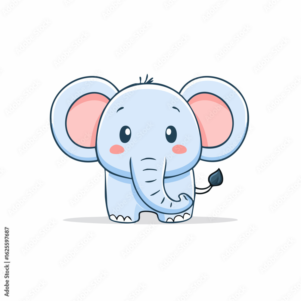 Fototapeta premium Adorable Cartoon Elephant Illustration with Big Ears and a Cute Trunk on white background