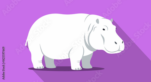 Stylized Hippo Illustration with a Clean, Modern Design and Flat, Long Shadow, Perfect for Digital Projects