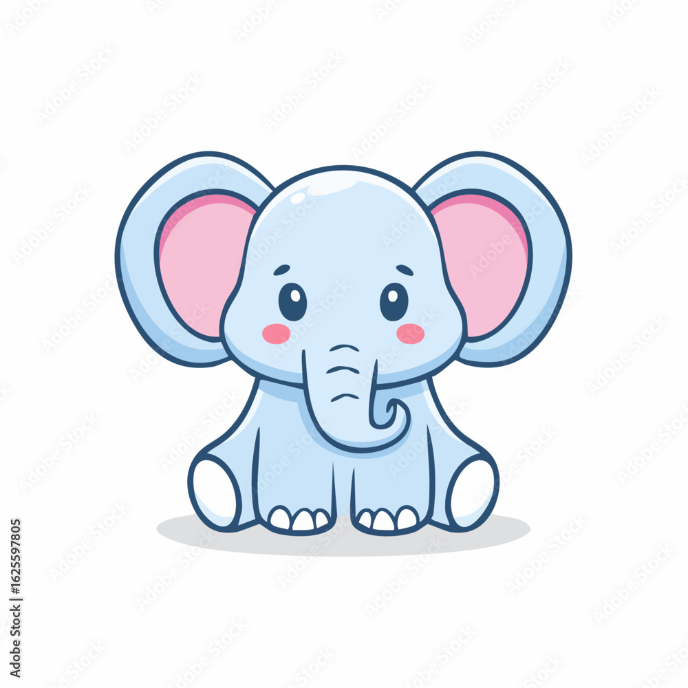 Naklejka premium Adorable Cartoon Elephant: A charming depiction of a cute blue elephant with pink accents