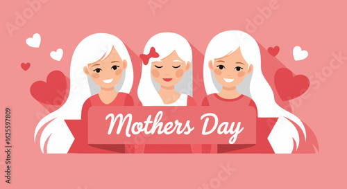 Charming Mother's Day illustration with stylish women and celebratory elements conveying affection and joy for maternal appreciation