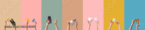 Many hands with credit card...