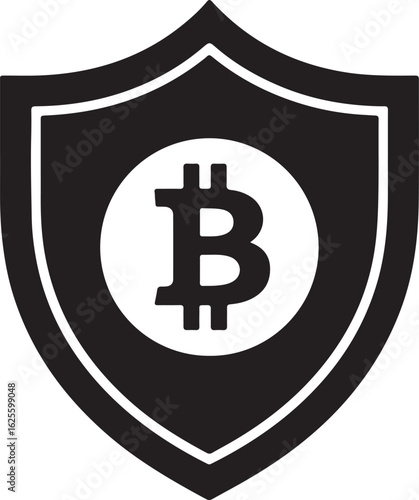 Bitcoin shield logo signifying secure digital currency and blockchain technology for financial security and cryptocurrency investments